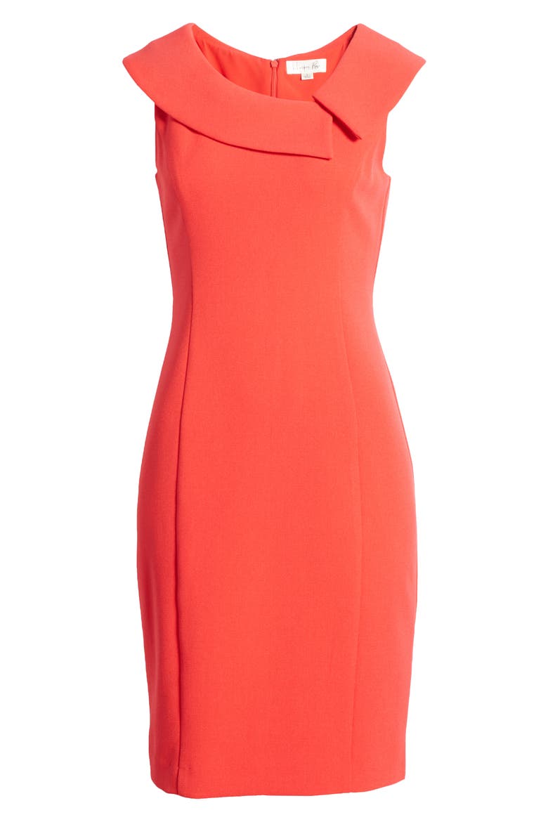 Envelope Collar Crepe Sheath Dress, Alternate, color, RED