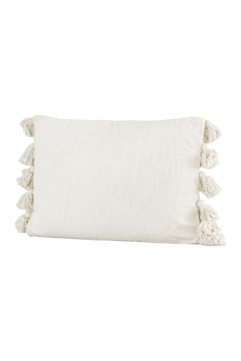 Woven Cotton Slub Lumbar Pillow with Tassels, Cream, Alternate, color, Cream