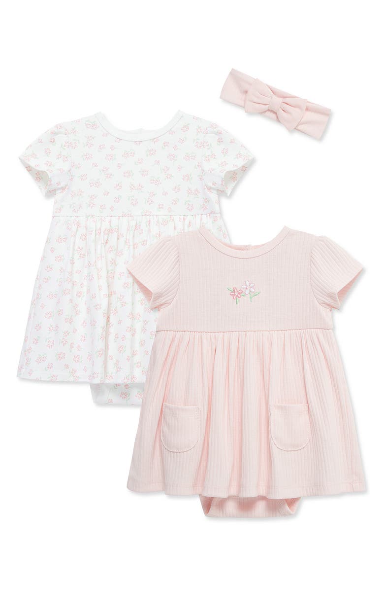 Little Me Pretty 2-Pack Skirted Bodysuits & Headband Set, Main, color, 