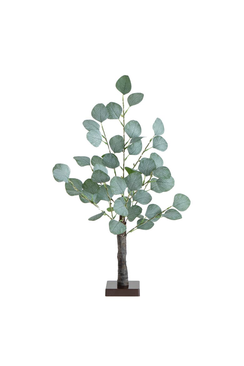 2-ft Lighted Artificial Eucalyptus Tree with 60 Warm White LED Lights, Main, color, Green
