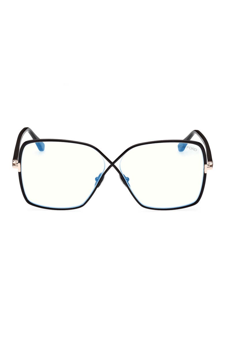 59mm Butterfly Blue Light Blocking Glasses, Main, color, SHINY BLACK