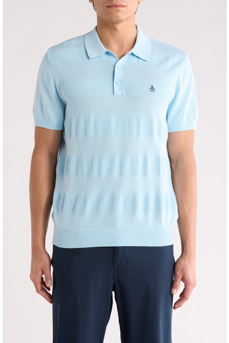 Honeycomb Textured Cotton Polo, Main, color, COOL BLUE