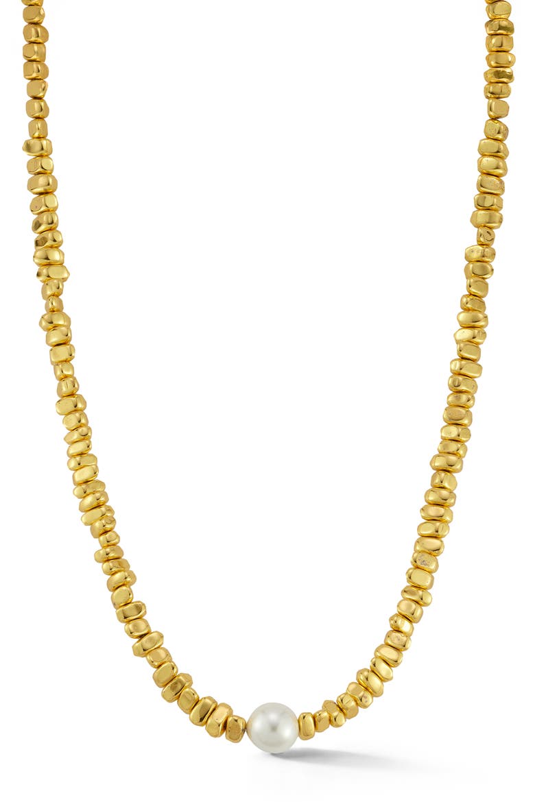 Nugget Bead & Faux Pearl Necklace, Main, color, GOLD