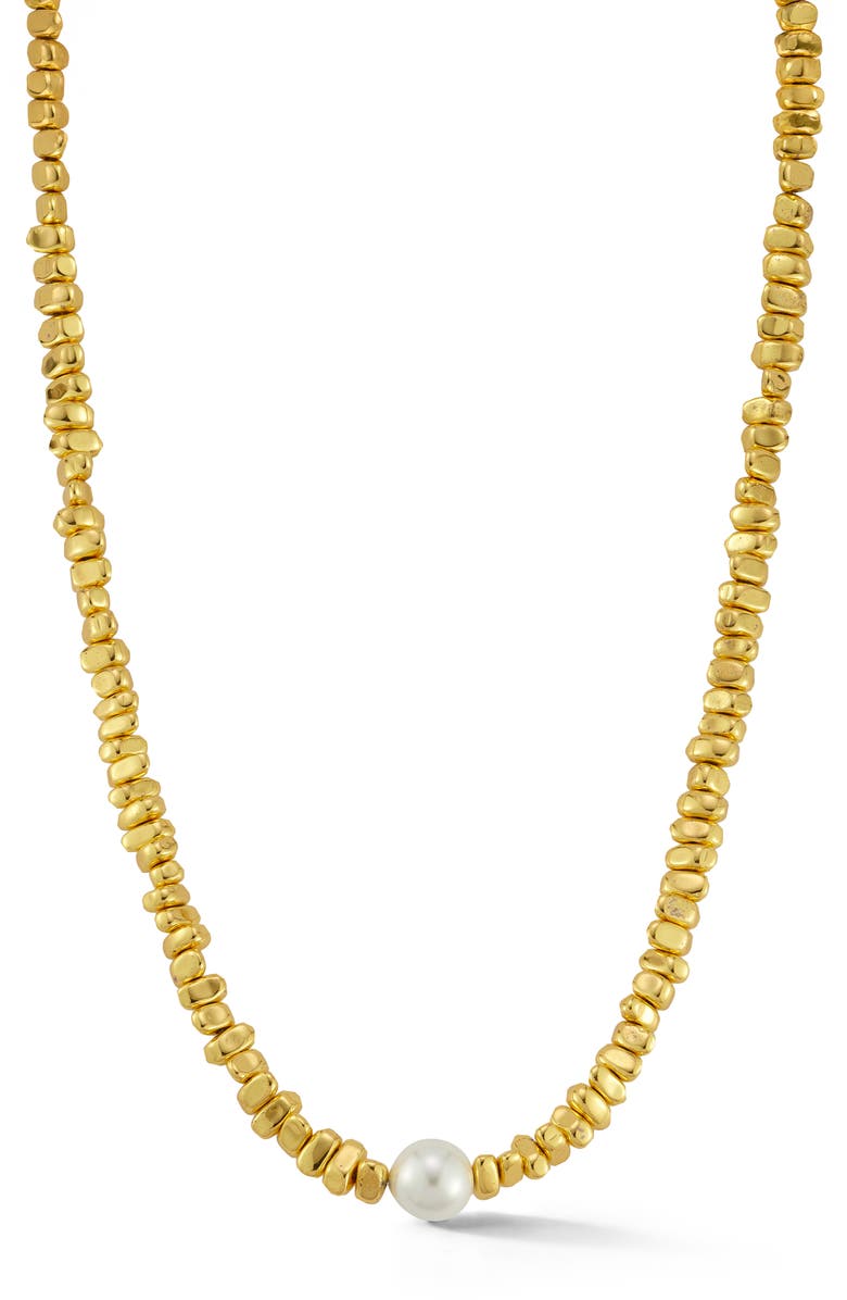 GLAZE JEWELRY Nugget Bead & Faux Pearl Necklace, Main, color, Gold