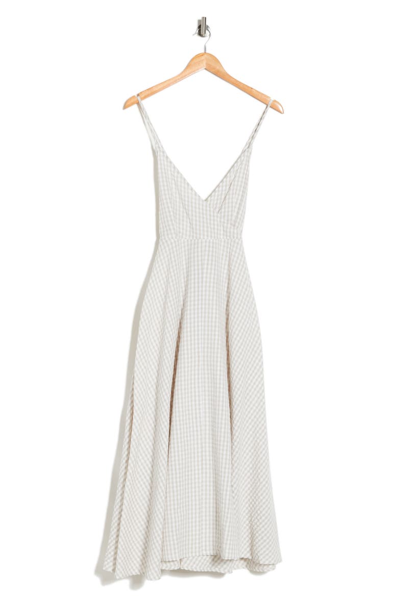 Gingham Cross Back Midi Dress, Alternate, color, PEBBLE/ IVORY