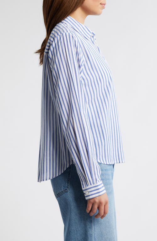 Beachlunchlounge Candy Stripe Cotton Blend Button-up Shirt In Cambridge Blue