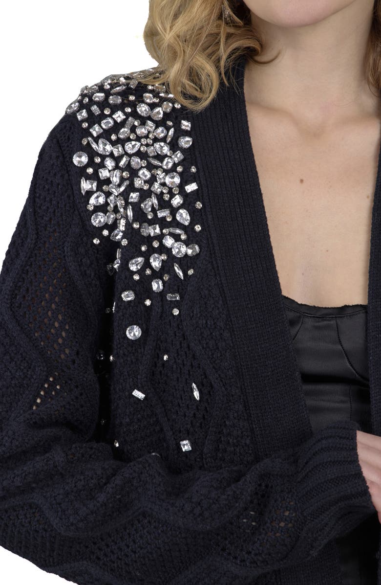 SAACHI Scattered Crystal Embellished Cardigan, Alternate, color, Black