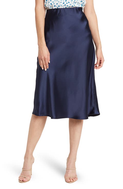 Solid Satin Midi Skirt