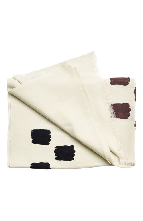 Studio Variously Dahlia Hand Embroidered Hand Woven Scarf In White