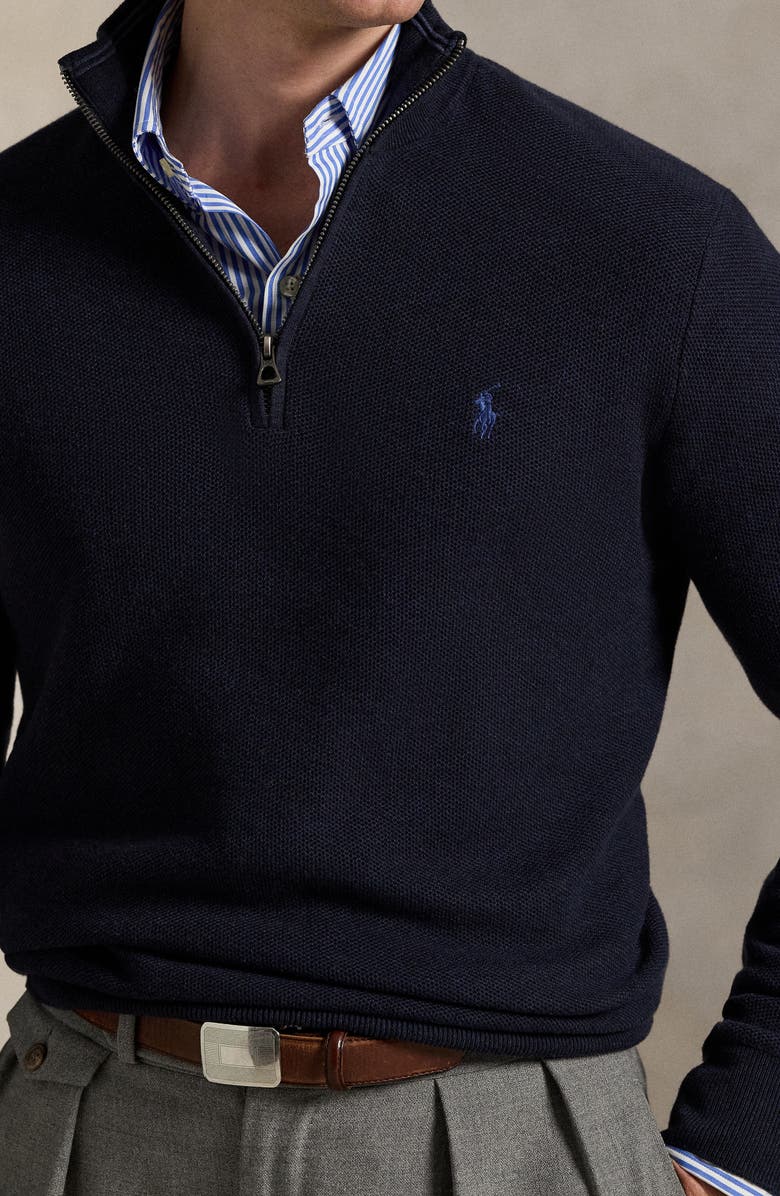 Polo Ralph Lauren Quarter Zip Cotton Sweater, Alternate, color, Navy Heather