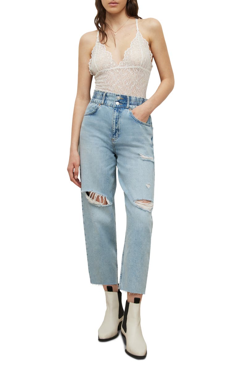 AllSaints Hailey Ripped High Waist Ankle Straight Leg Jeans, Alternate, color, 