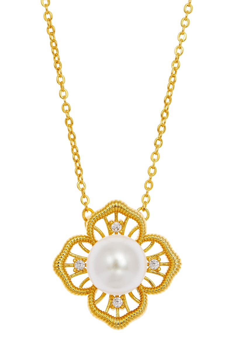 Clover Simulated Pearl Pendant Necklace, Main, color, YELLOW