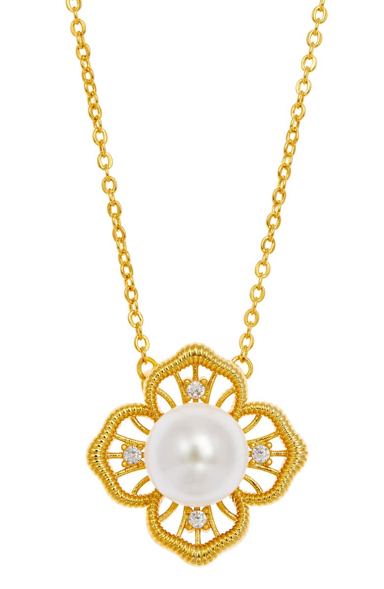 SAVVY CIE JEWELS Clover Simulated Pearl Pendant Necklace, Main, color, Yellow