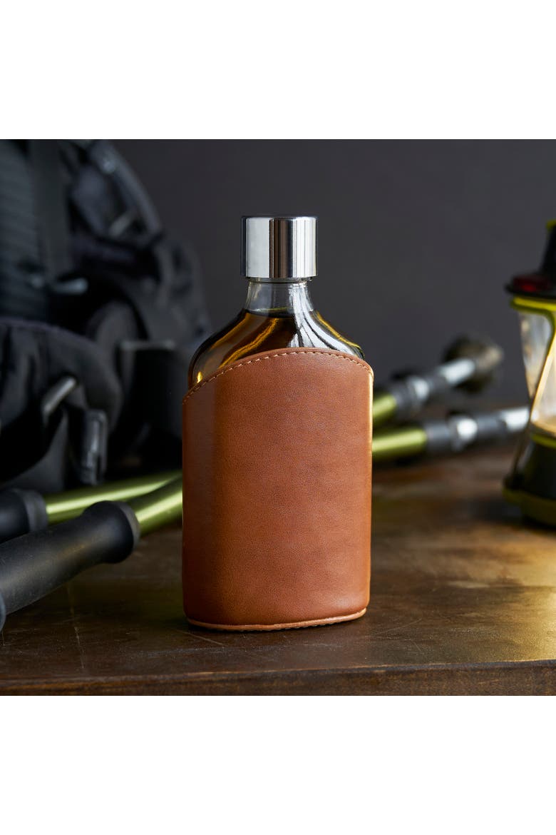 Admiral Parker Leather-Wrapped 7 oz Glass Flask, Alternate, color, Clear