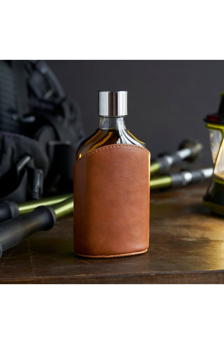 Viski Admiral Parker Leather-Wrapped 7 oz Glass Flask, Alternate, color, Clear