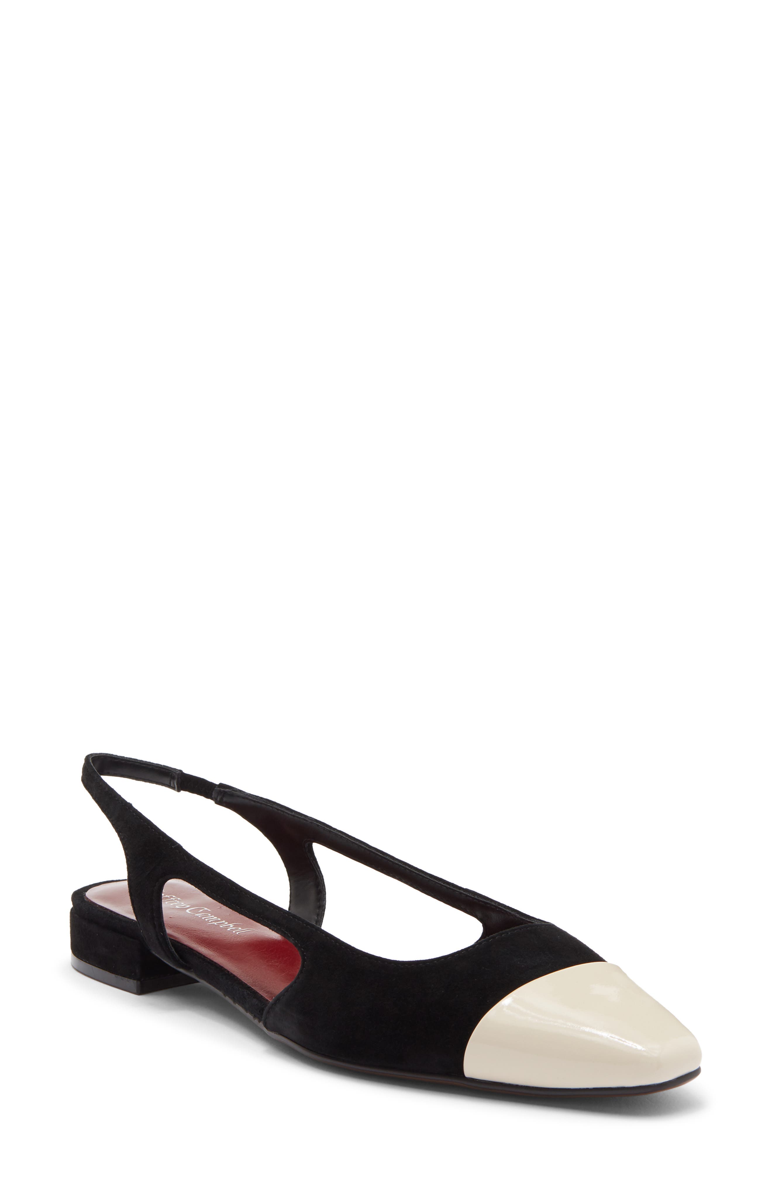 Worthwhile Slingback Flat, Main, color, CREAM PATENT BLACK SUEDE