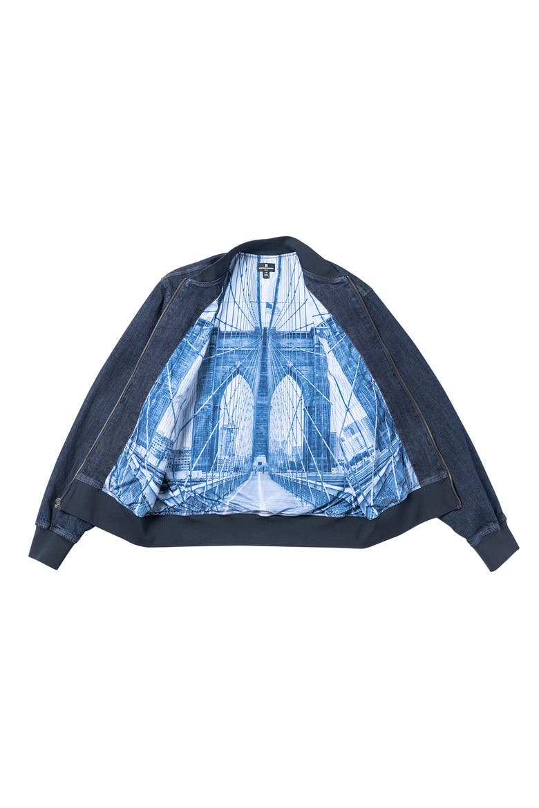 Slim Fit Brooklyn Bridge Bomber Jacket, Alternate, color, NAVY