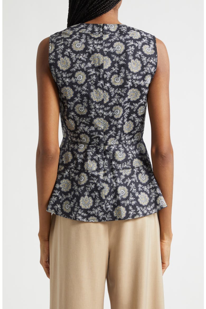Nickelby Stretch Cotton Peplum Top, Alternate, color, BLACK/ CAMEL/ GREEN MULTI