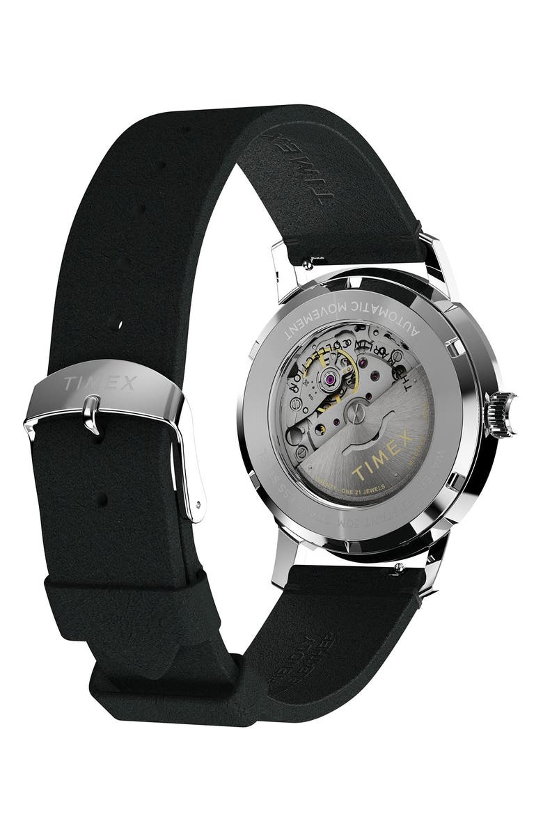 Timex<sup>®</sup> Marlin Automatic Leather Strap Watch, 40mm, Alternate, color, Black