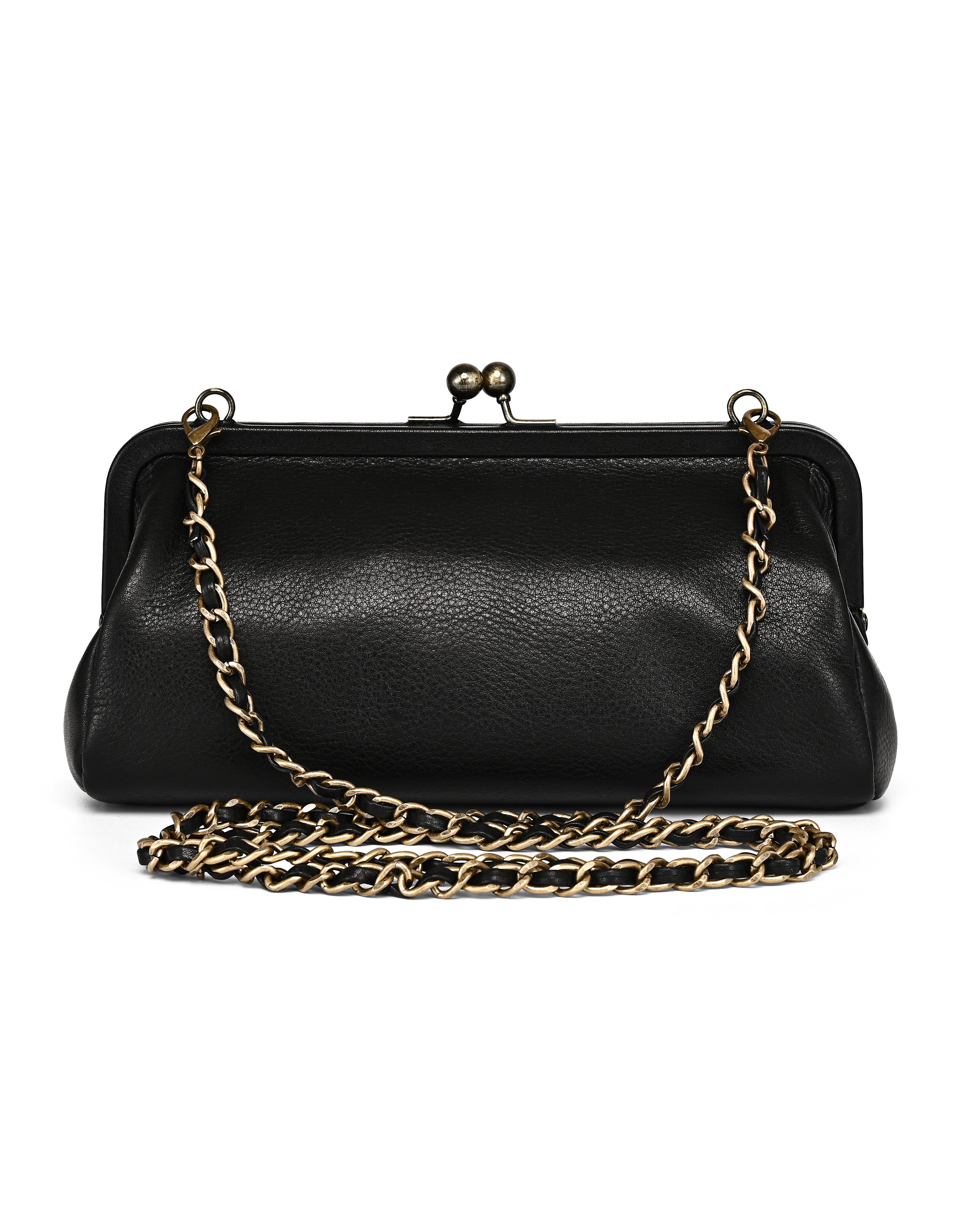 OLD TREND Iris Genuine Leather Vintage Frame Crossbody Bag, Alternate, color, Black