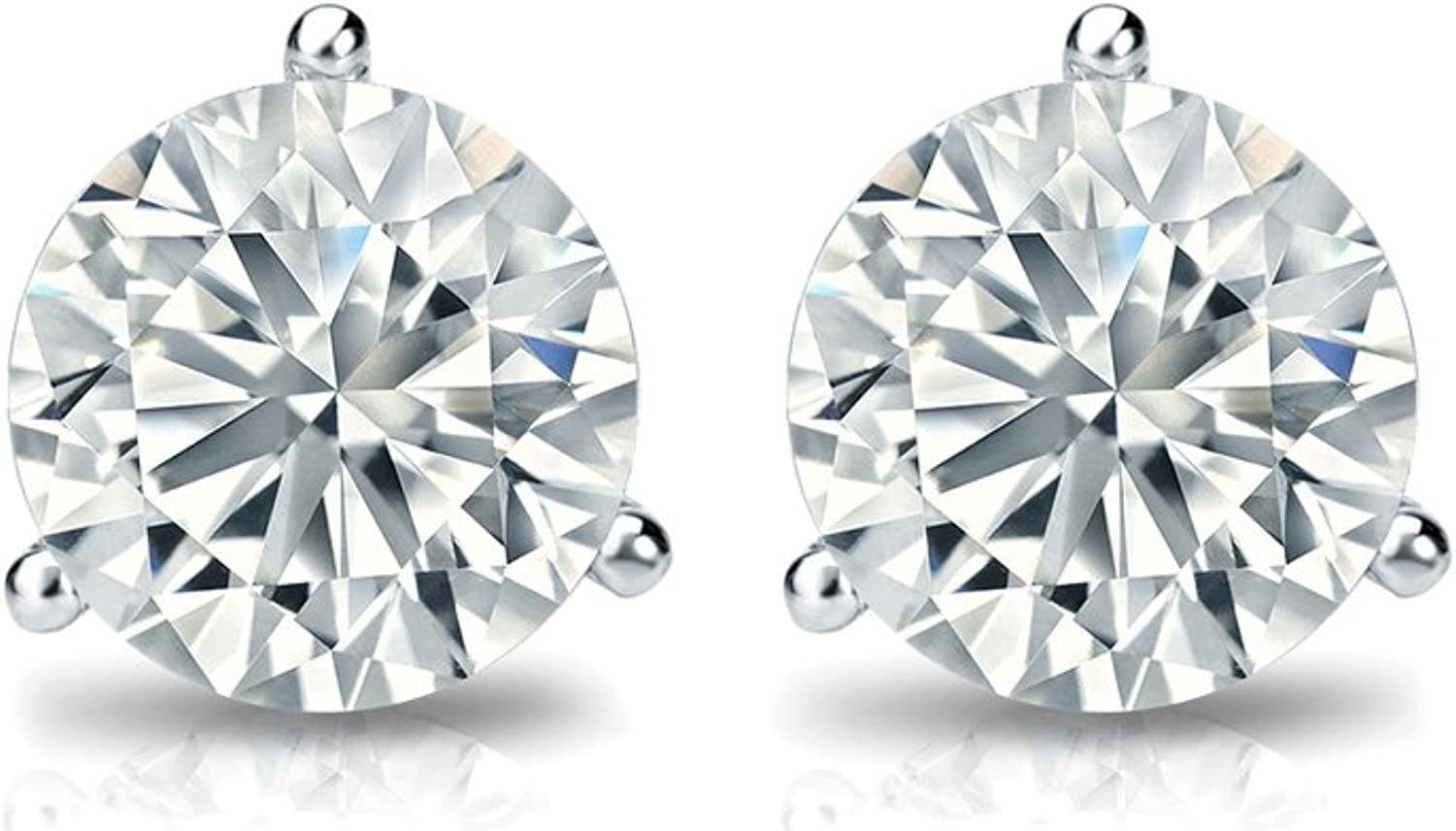 Женские аксессуары The Diamond Spot 14k White Gold Lab-Grown Round Diamond 3-Prong Stud Earrings — фото 2
