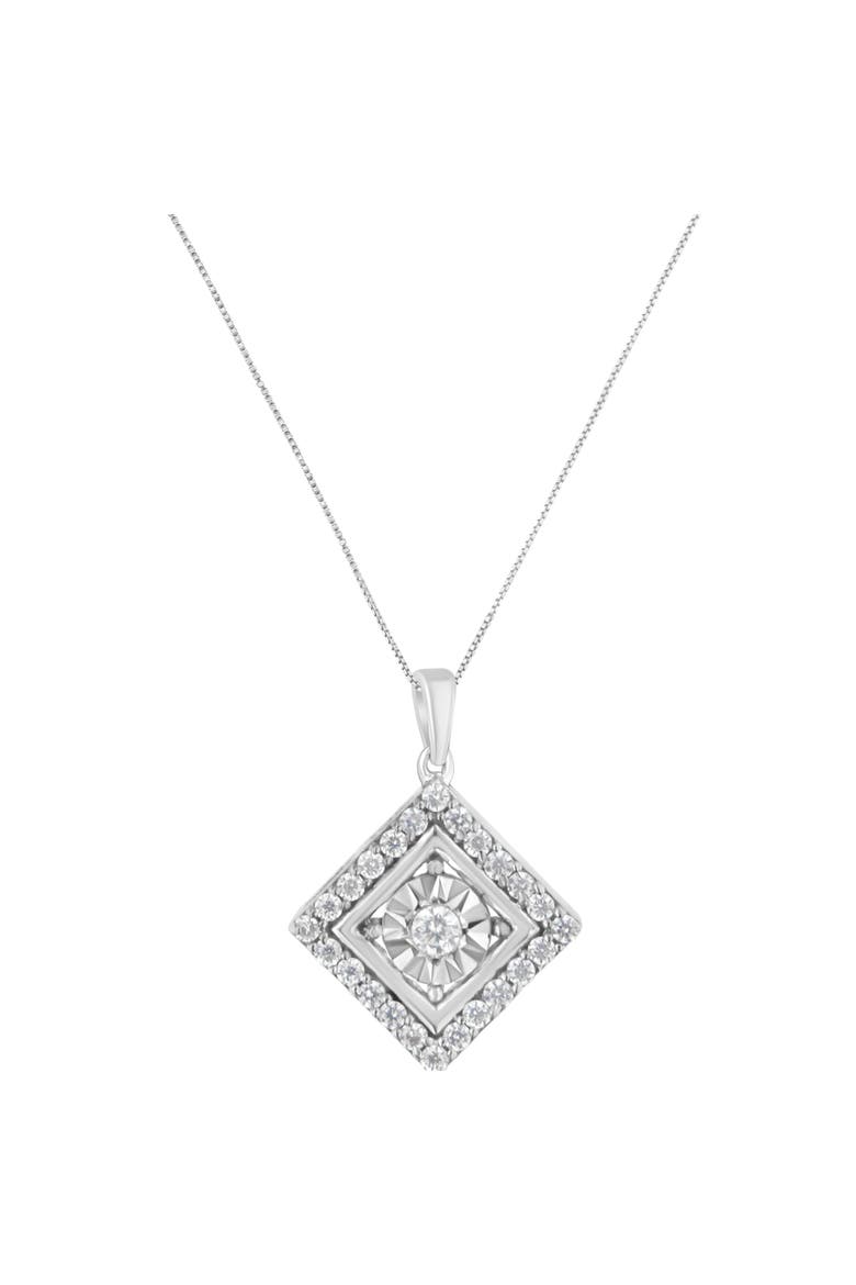 10KT White Gold 1/2 cttw Diamond Square Pendant Necklace, Alternate, color, White