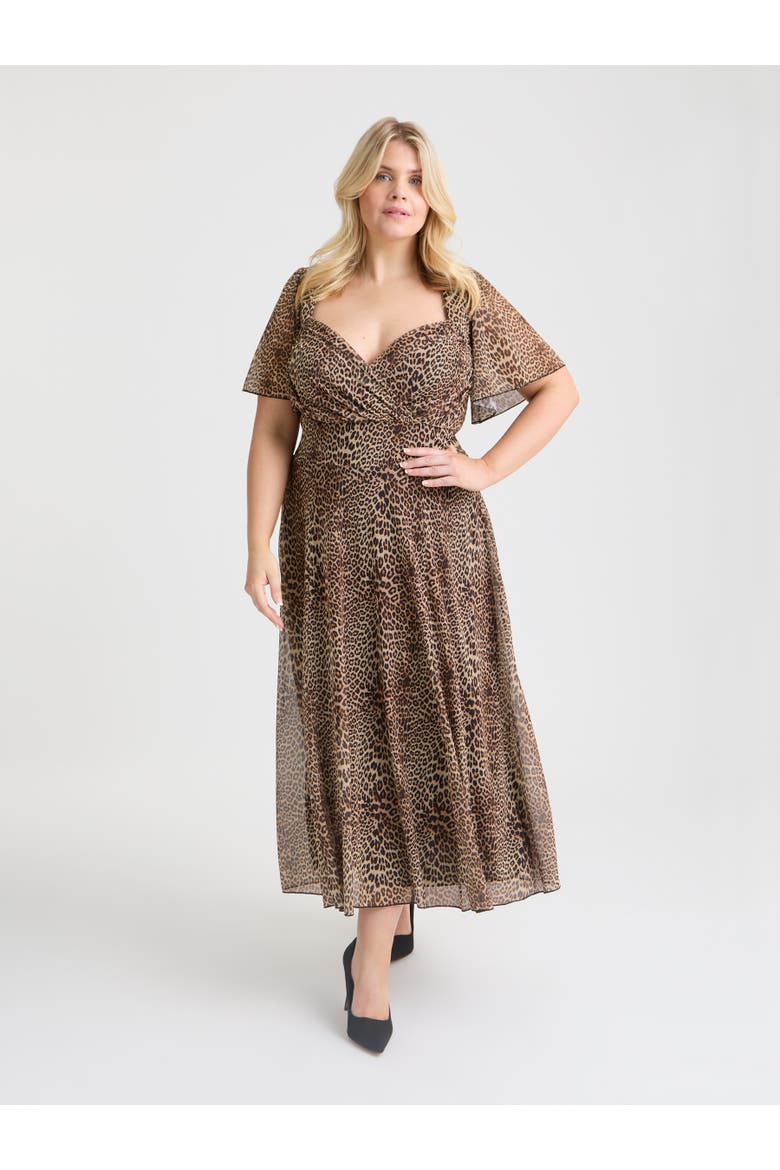 Liz Bolero Wrap Bodice Midi Dress, Main, color, Leopard Print