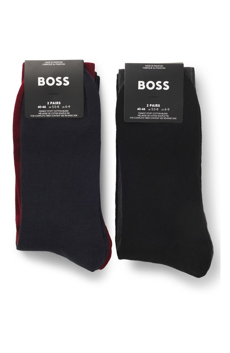 BOSS Assorted 4-Pack Solid Cotton Blend Dress Socks Gift Box, Alternate, color, Black Multi Assorted