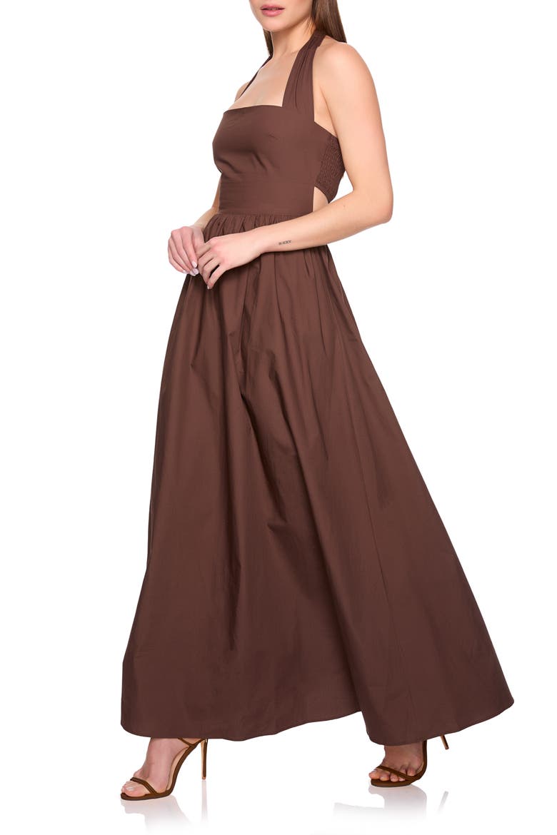 Halter Neck Cotton Poplin Dress, Alternate, color, BROWN