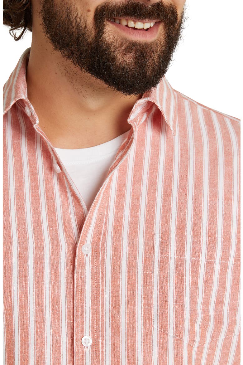 Dane Stripe Linen Blend Button-Up Shirt, Alternate, color, TERRACOTTA