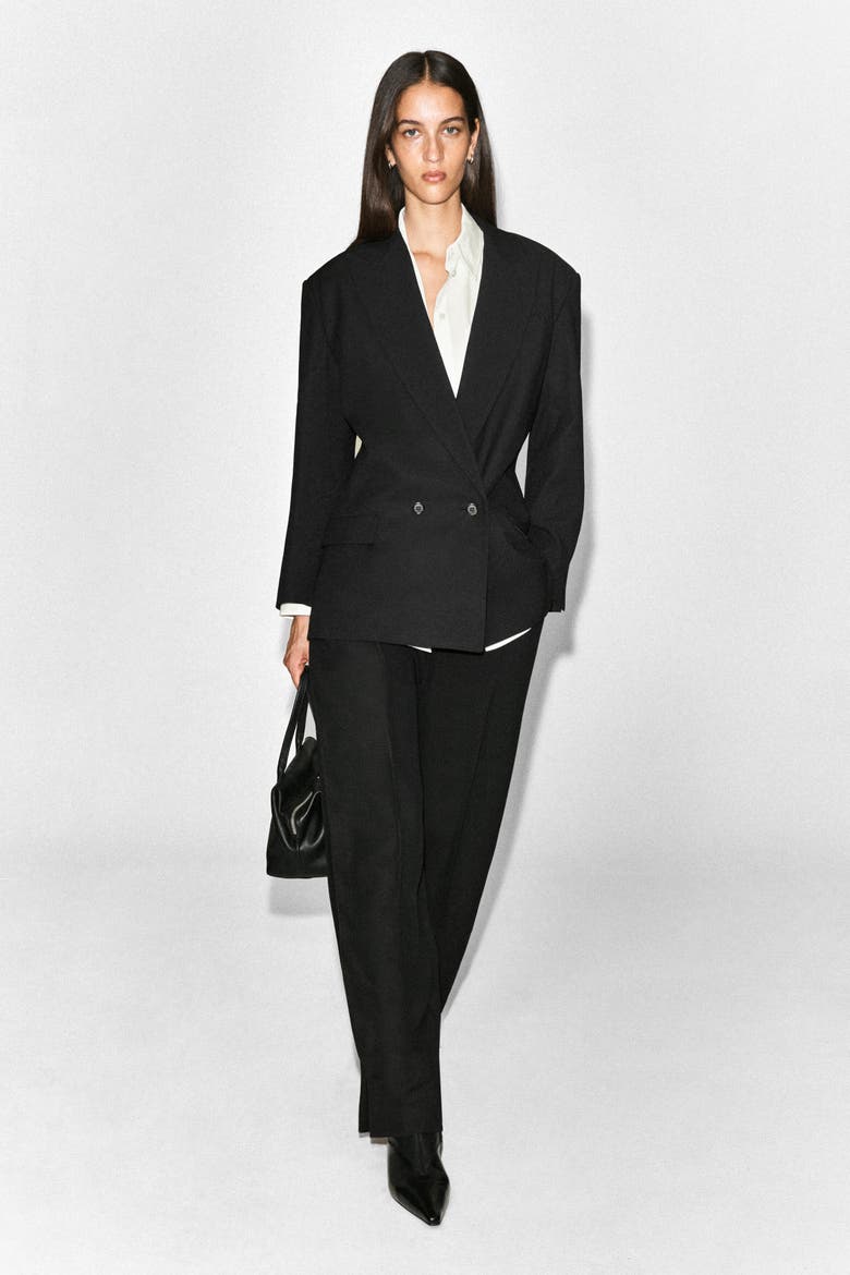 Pleated-Panel Straight-Leg Pants, Alternate, color, BLACK
