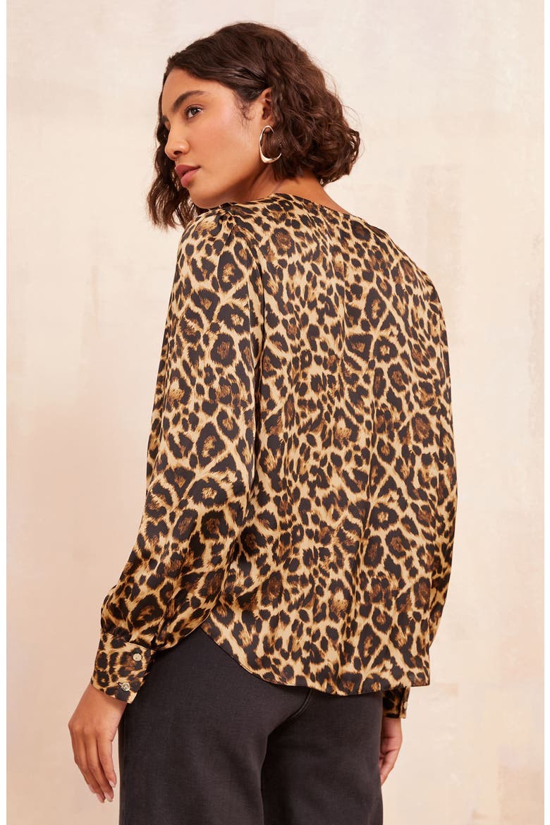 Leopard Print Ruffle Lace-Up Top, Alternate, color, NEUTRAL