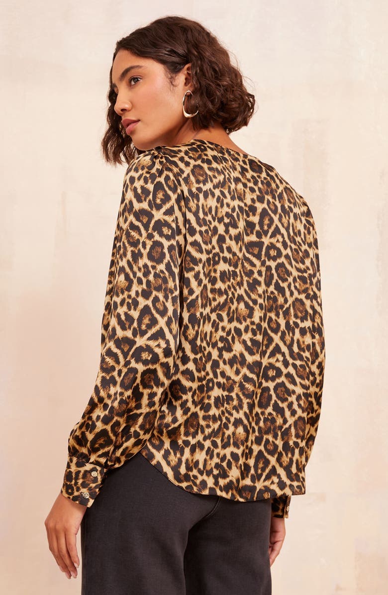 Friends Like These Leopard Print Ruffle Lace-Up Top, Alternate, color, Neutral