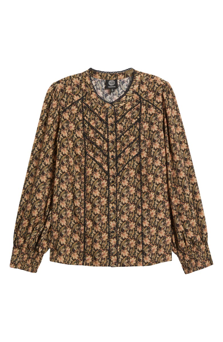 Bobeau Lace Edge Shirt, Alternate, color, Green/ Rust Paisley