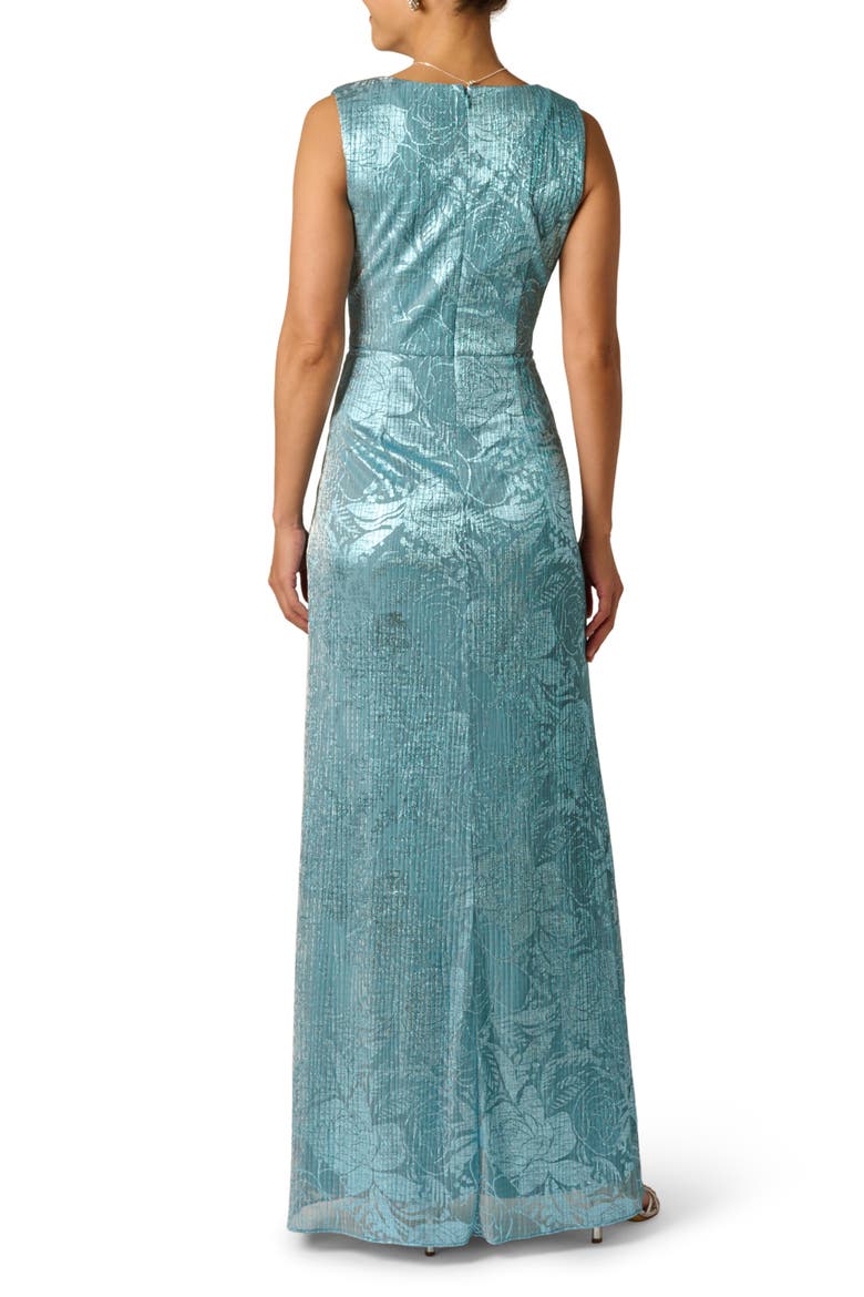 Metallic Crinkle Sleeveless Mesh Gown, Alternate, color, BLUE