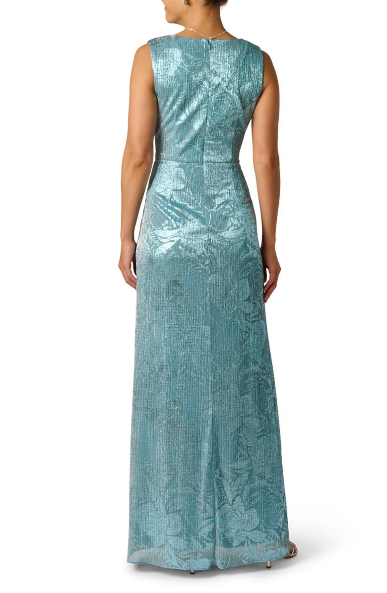 Adrianna Papell Metallic Crinkle Sleeveless Mesh Gown, Alternate, color, 