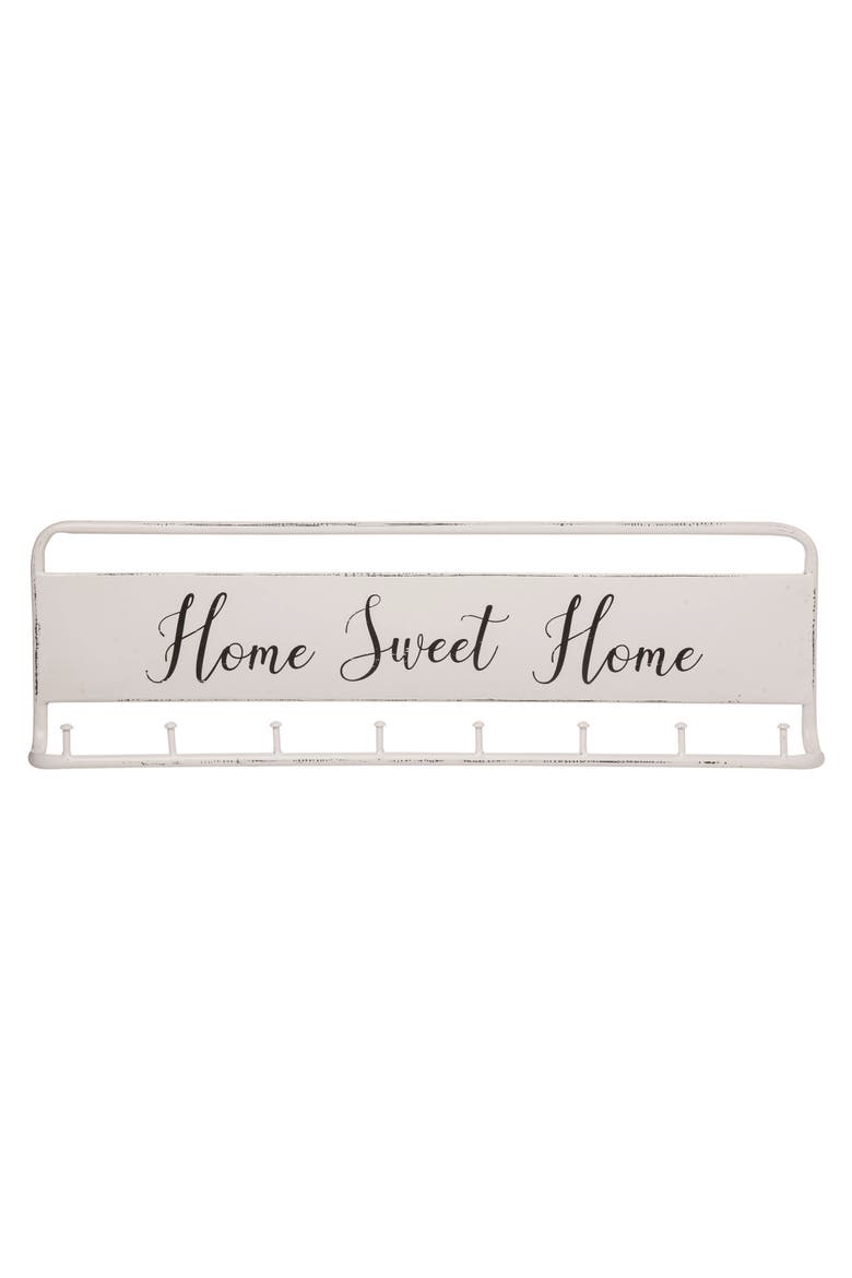 23.63 Inch White Spring Sweet Home Metal Hanging Rack Decorative Hook Racks for Home Organization, Main, color, White