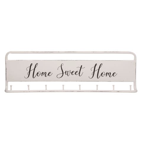 23.63 Inch White Spring Sweet Home Metal Hanging Rack Decorative Hook Racks for Home Organization