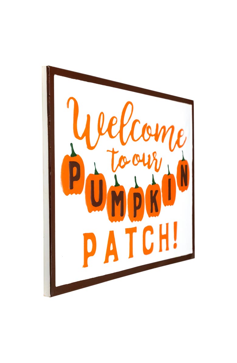 Northlight Welcome to our Pumpkin Patch Fall Harvest Embossed Metal Wall Sign - 20.25", Alternate, color, White