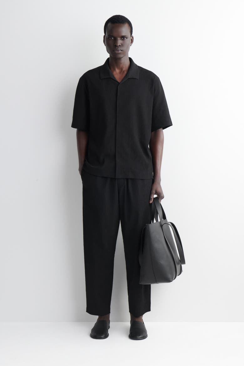 Crinkled-cotton Shirt, Alternate, color, BLACK