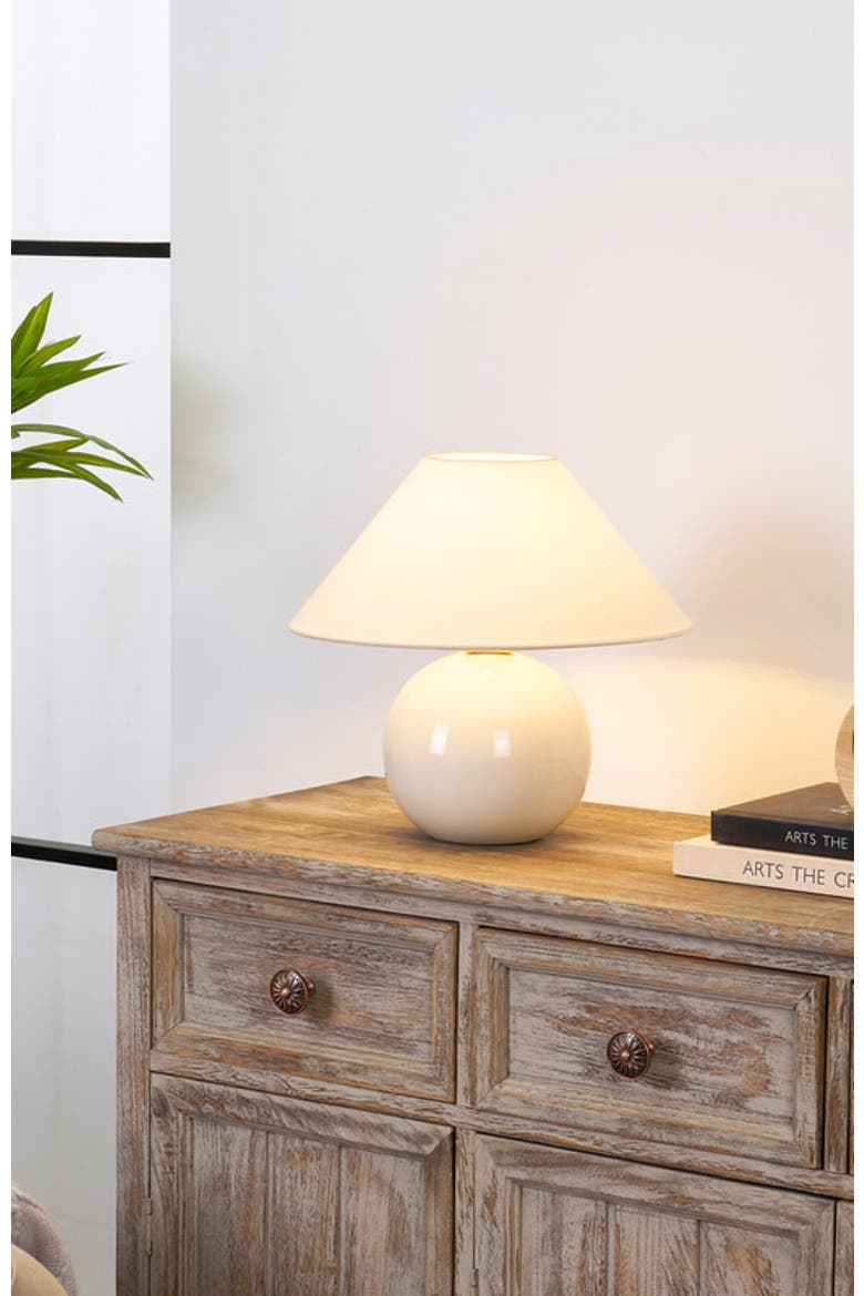 Fiona 11" Round Ceramic Coastal LED Bedside Table Lamp with Classic Empire Shade, Alternate, color, Cream