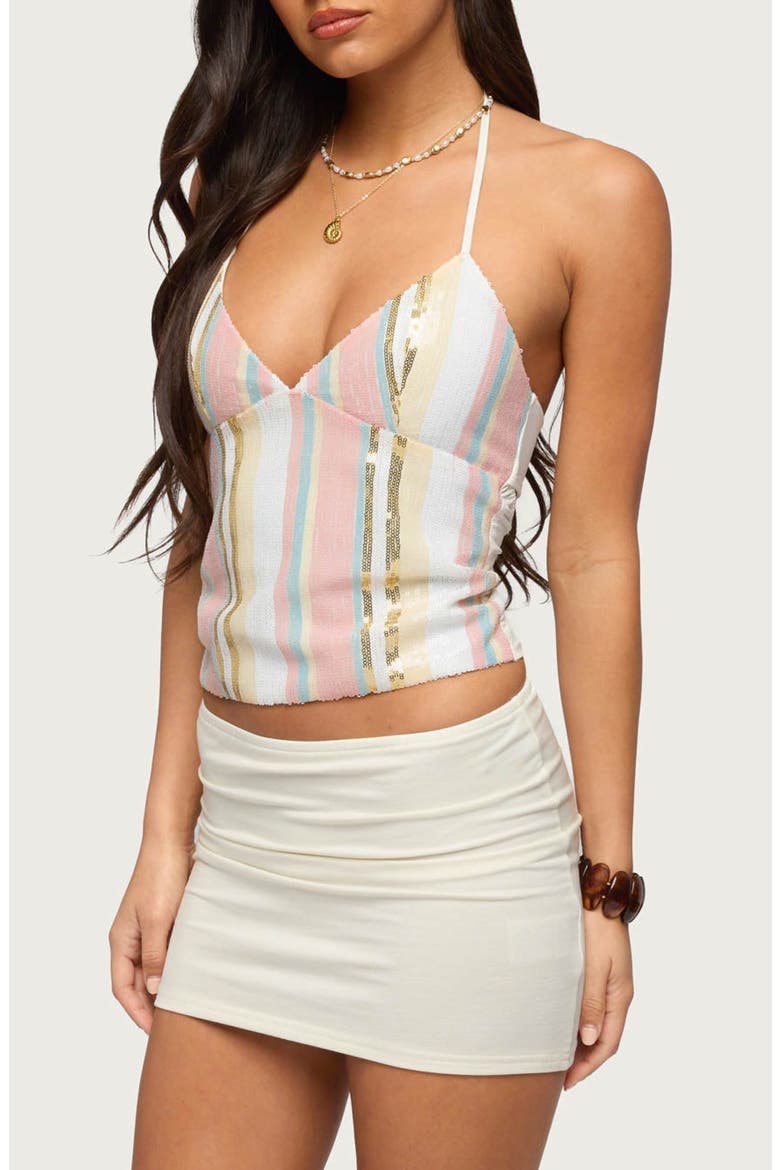 Raquel Sequin Stripe Halter Top, Alternate, color, WHITE
