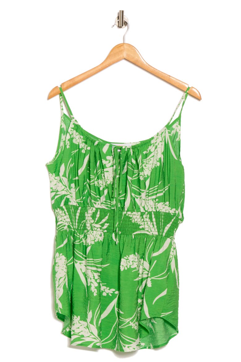 Leaf Print Smocked Peplum Camisole, Alternate, color, GREEN