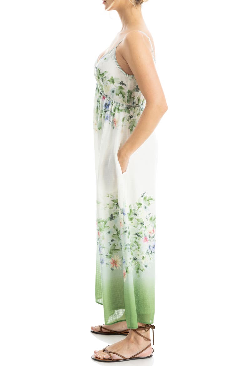 Watercolor Print Sleeveless Maxi Dress, Alternate, color, WHITE/ GREEN GARDEN MISTS