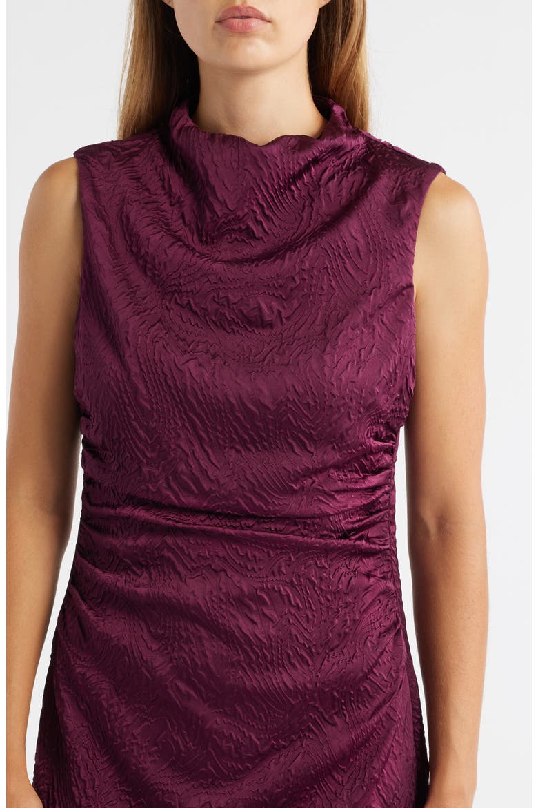 Leaf Jacquard Cowl Neck Sheath Dress, Alternate, color, BURGUNDY