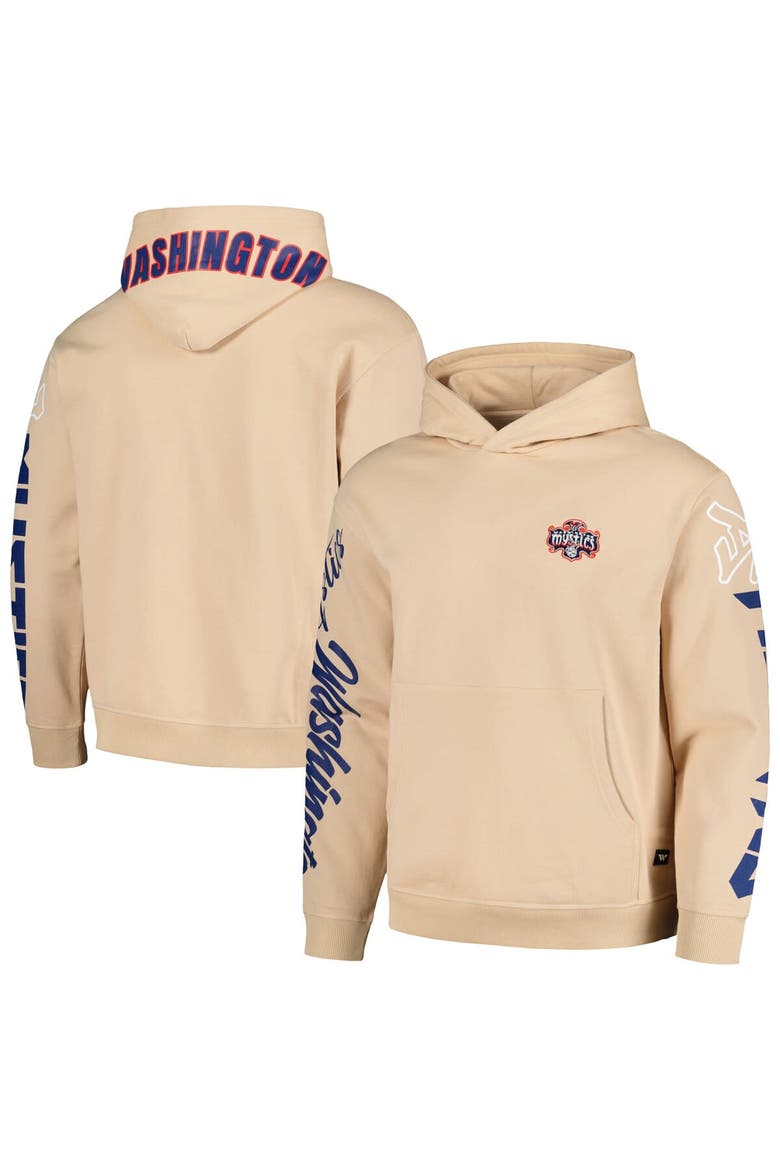 Unisex The Wild Collective Cream Washington Mystics Graffiti Acid Wash Pullover Hoodie, Main, color, Cream