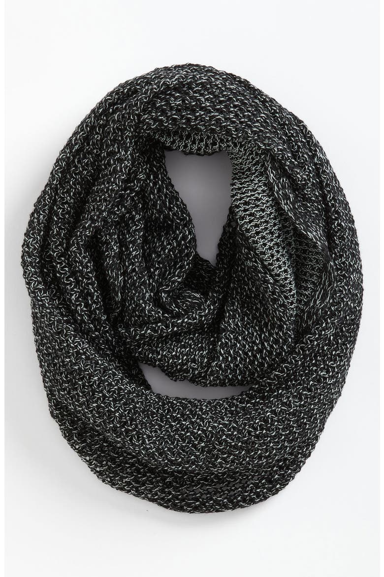 Textural Knit Infinity Scarf, Main, color, BLACK/ GREEN SILT