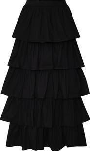 The Lulo Project Release Tiered Ruffle Stretch Cotton Maxi Skirt