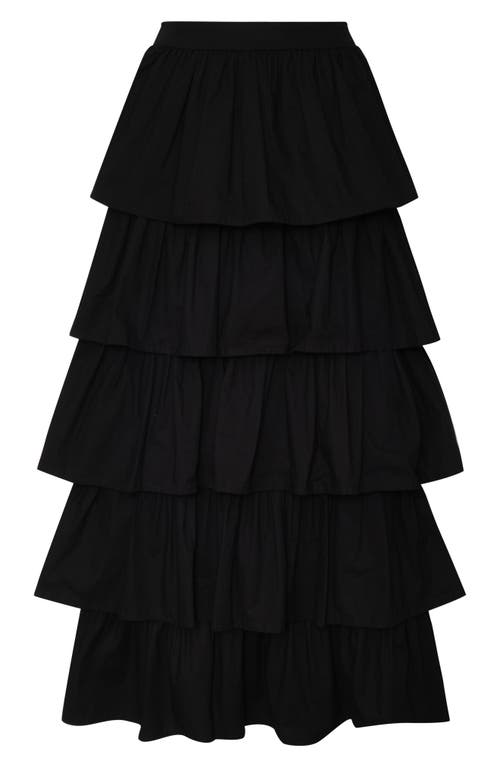 The Lulo Project Release Tiered Ruffle Stretch Cotton Maxi Skirt In Black