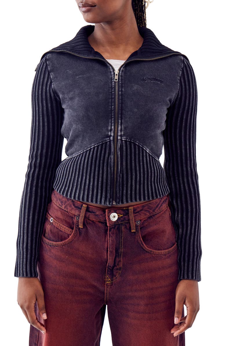 BDG Urban Outfitters Thea Mixed Media Rib Track Sweater, Main, color, 